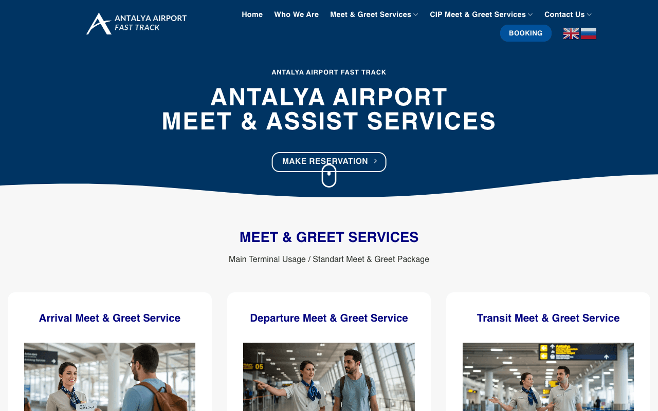 Antalya Airport Fast Track web sitesi ekran görüntüsü