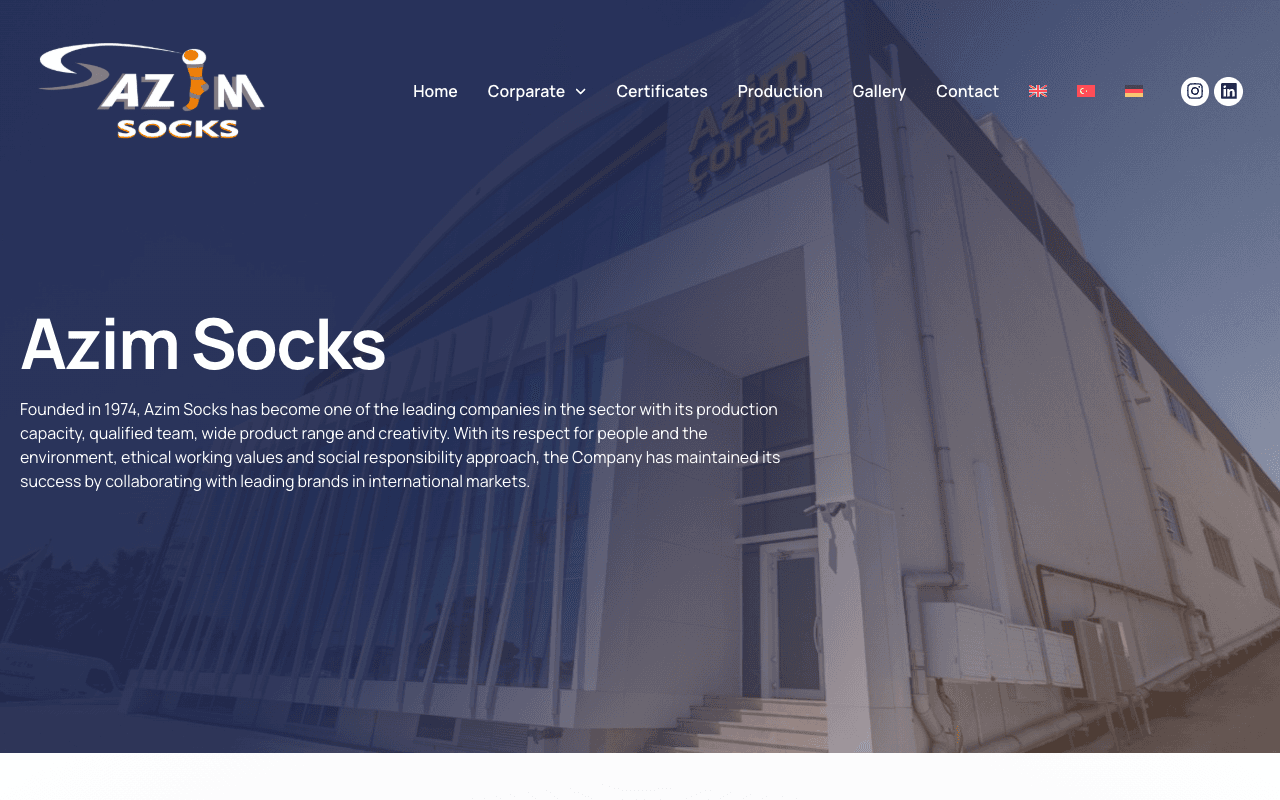 Azim Socks web sitesi ekran görüntüsü