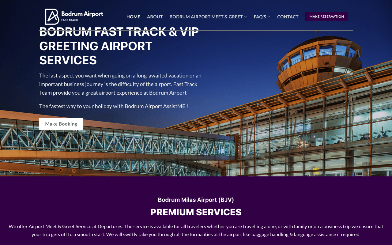 Bodrum Airport Fast Track web sitesi ekran görüntüsü