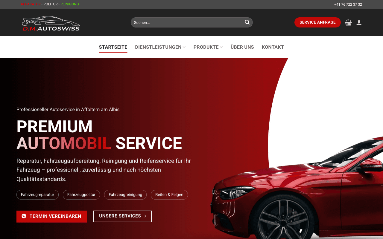 DM Auto Swiss web sitesi ekran görüntüsü