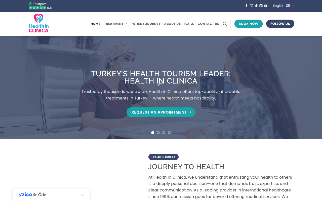 Health in Clinica web sitesi ekran görüntüsü