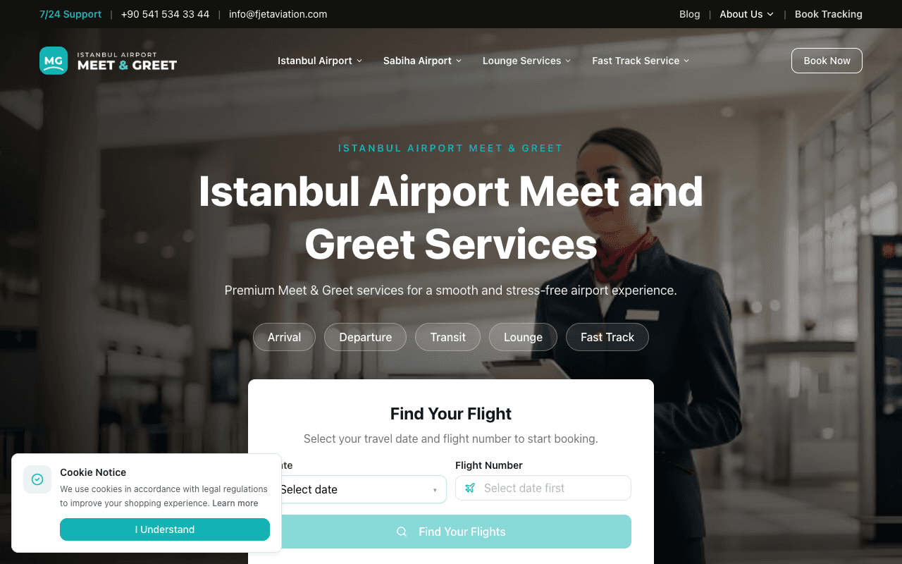 Istanbul Airport Meet & Greet web sitesi ekran görüntüsü