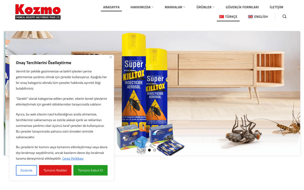 Kozmo Kimya web sitesi ekran görüntüsü