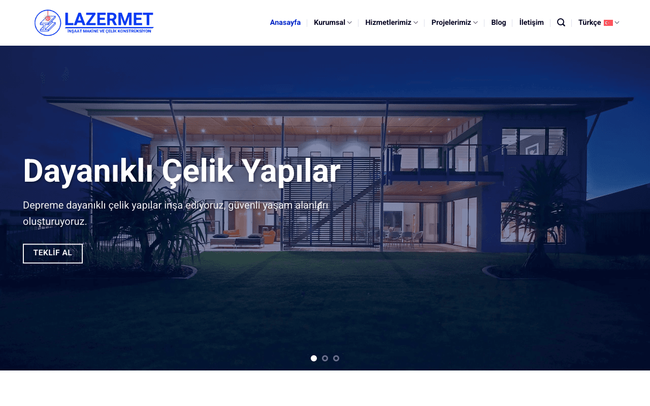 Lazer Met Çelik web sitesi ekran görüntüsü