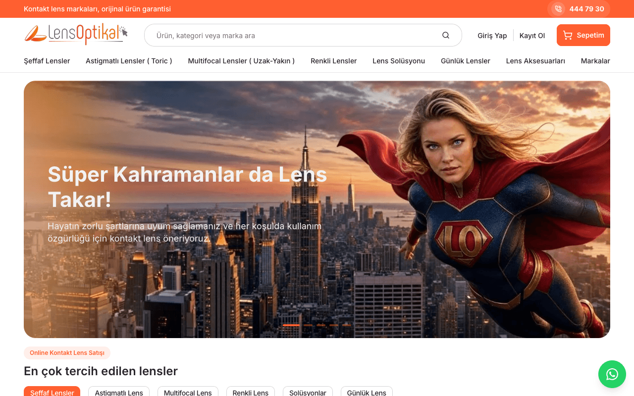 Lens Optikal web sitesi ekran görüntüsü