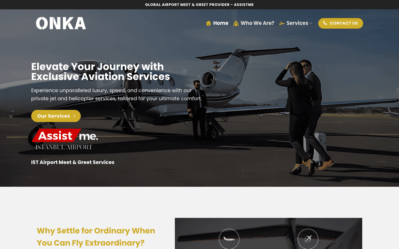 Onka Aviation web sitesi ekran görüntüsü
