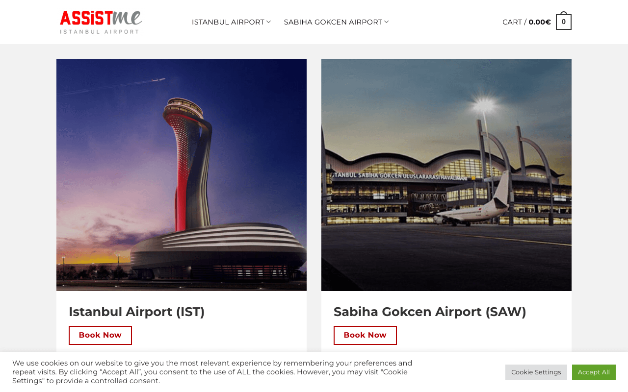 Istanbul Airport Assist Me Ödeme web sitesi ekran görüntüsü