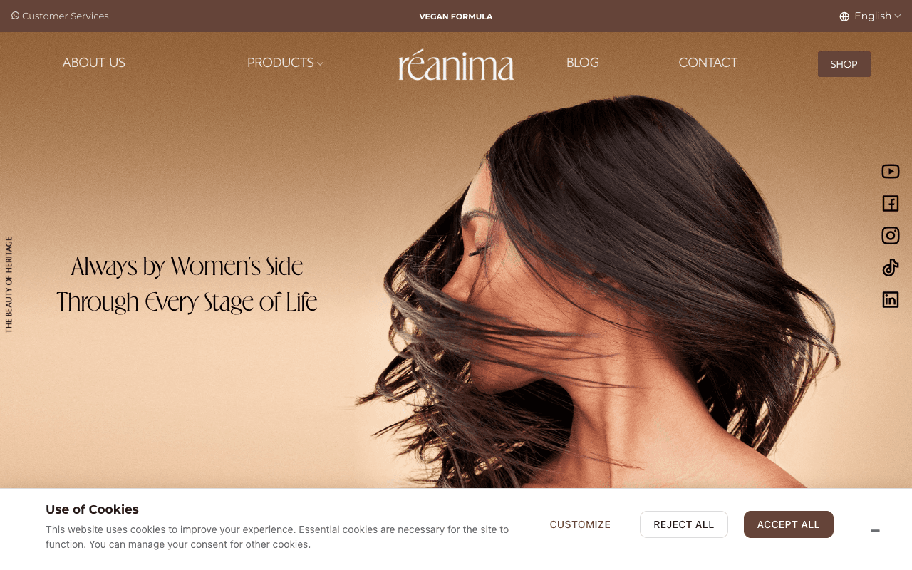 Reanima Cosmetic web sitesi ekran görüntüsü