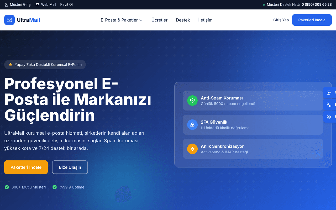 Ultramail web sitesi ekran görüntüsü