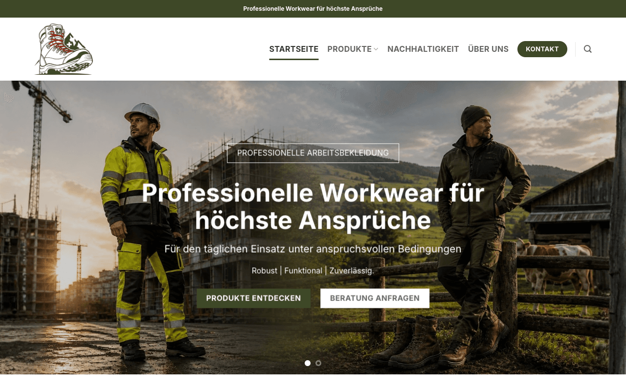 Workwear Schweiz web sitesi ekran görüntüsü